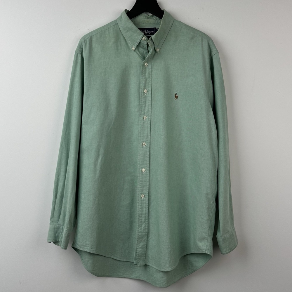Polo Ralph Lauren Button Down Shirt Mens L 35 Green Oxford Yarmouth Long Sleeve